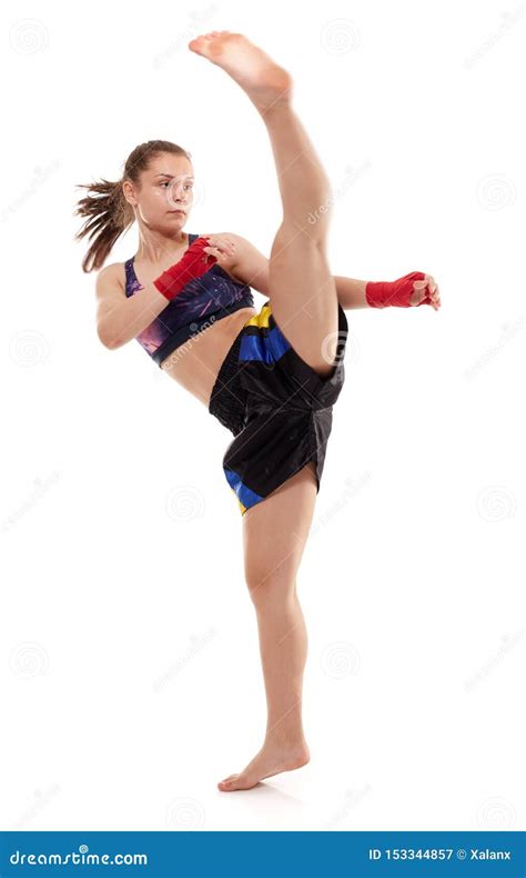 Kickboxing Girl On White Stock Image Image Of Confidence 153344857