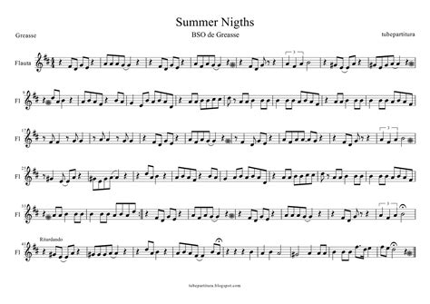 Tubescore Summer Nights Flute And Recorder Sheet Music Grease Ost