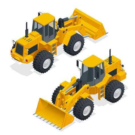 Premium Vector Isometric Vector Illustration Yellow Bulldozer Tractor