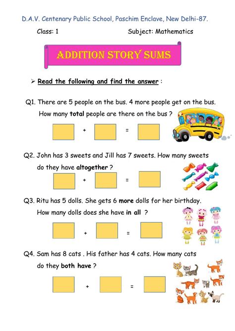 Addition Story Sums worksheet