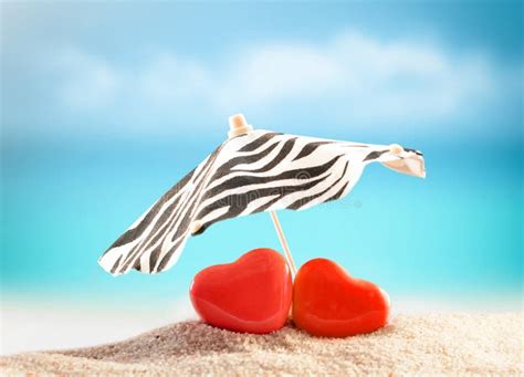 Two Hearts On The Summer Beach Stock Photo Image Of Heart