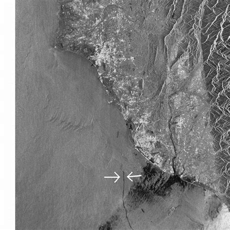 An Example Of Linear Oil Spill In The Sar Image Taken Near