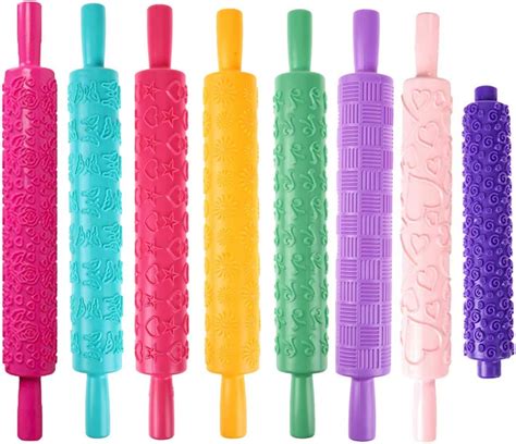 Coogel 8 Pack Cake Decorating Embossed Rolling Pins Portable Textured