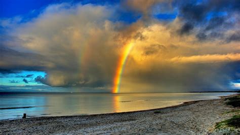 Download Horizon Sea Ocean Beach Nature Rainbow Hd Wallpaper
