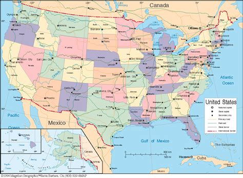 Mapa de Estados Unidos político con nombres (Estados y Capitales