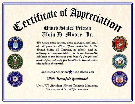 Free Printable Military Certificate Of Appreciation Template Free