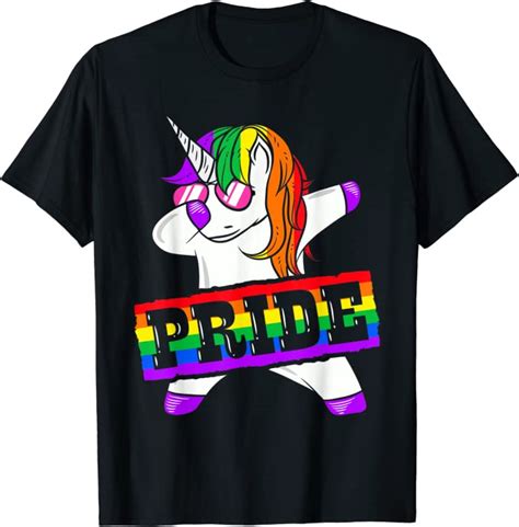 Pride LGBT Gay Be Lesbian Unicorn Dabbing Funny T Shirt Amazon Co Uk