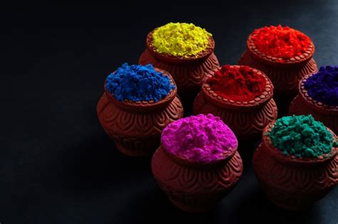 Indian Festival Holi Colors In Bowl Premium Photo
