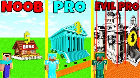 Minecraft Battle Noob Vs Pro Vs Evil Pro Safest Bank Build Challenge Animation Youtube