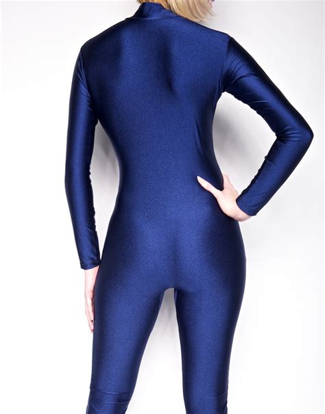 Navy Blue Mock Neck Long Sleeve Unitard Shiny Spandex Dancewear Super