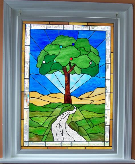 Custom Stained Glass Tree Of Life With Jewels Representing