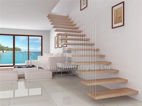 Modern Floating Staircase Non Slip Strips Cable Railing Hardwarehs