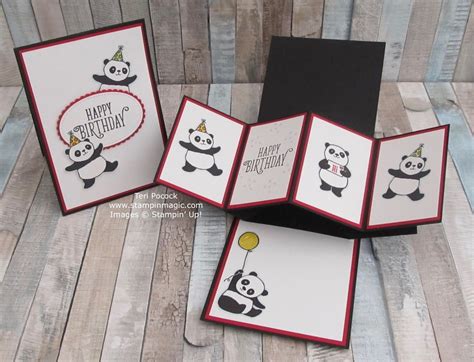 Party Pandas Pop Up And Twist Panel Card Panda Card Panda Birthday Cards Stampin Up Party