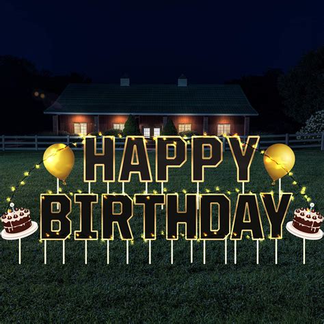 Buy Trgowaul Happy Birthday Yard Signs With Stakes Black And Gold Lawn