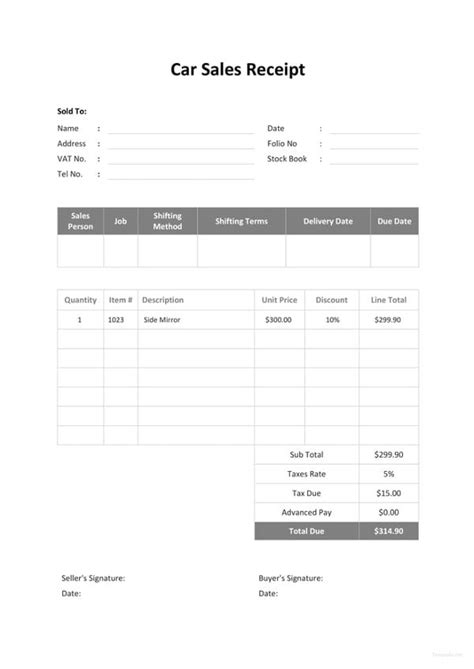 Car Sale Receipt Template Free Word Excel PDF Format Download Free Premium Templates