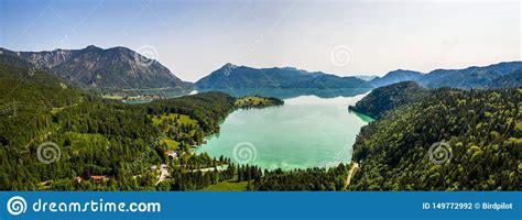 Lake Walchensee Aerial With Herzogstand Mountain Jochberg Bavaria