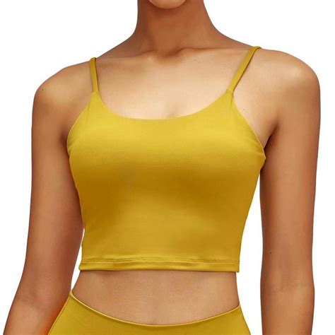 Womens Longline Sports Bras Padded Wirefree Crop Tank Top Yoga Cami With Built In Bra