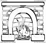 Fireplace Coloring Burning Brick Log Outline Clipart Wood Stove Template Royalty Illustration Nortnik Andy Rf sketch template