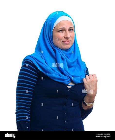 Arab Muslim Woman With Unwilling Facial Expression Isolated On White