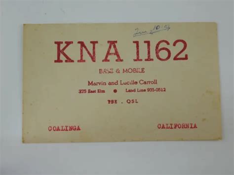 Vintage Amateur Ham Radio Qsl Postcard Card Kna 1162 Coalinga California 945 Picclick