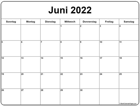 Juni 2022 Kalender Auf Deutsch Kalender 2022