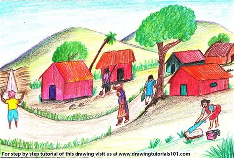 Easy Village Scene Drawing Step By Step Easy Step By Step Tutorial