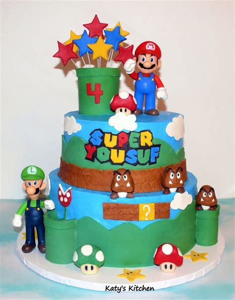 The mario wedding cake with peach and mario on top. Katy's Kitchen: Super Mario Cake
