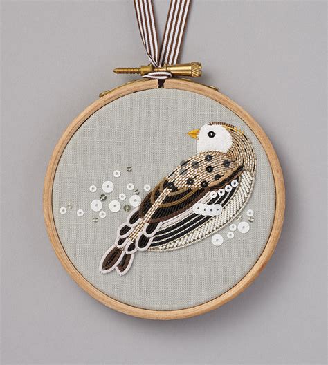 Metal Thread Embroidery Snow Bunting Kit Becky Hogg