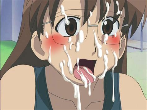 Rule 34 Azumanga Daiou Blush Brown Eyes Brown Hair Clothing Cum Cum In Mouth Cum On Glasses