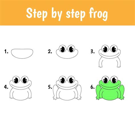 Schritt für schritt frosch zeichnen für kinder | Premium-Vektor
