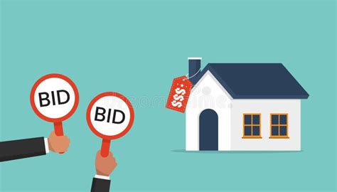 Businessmen Hold Bid Signs For Auction A House Buyers Place Bids