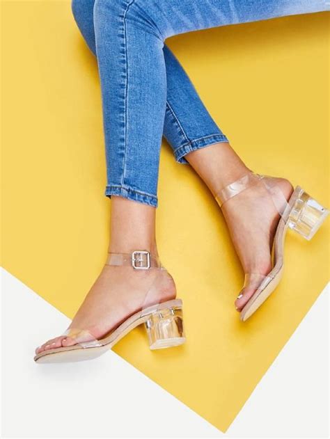 Clear Strap Block Heeled Sandals Shein Sheinside Women Footwear