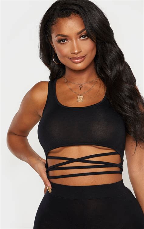 shape black jersey extreme cut out crop top prettylittlething