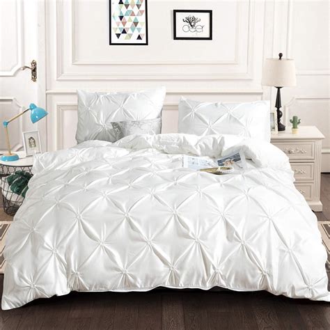 White Pintuck Duvet Cover Set 2 Pieces Pinch Pleat Printed Bedding Quilt Cover Set Lightweight