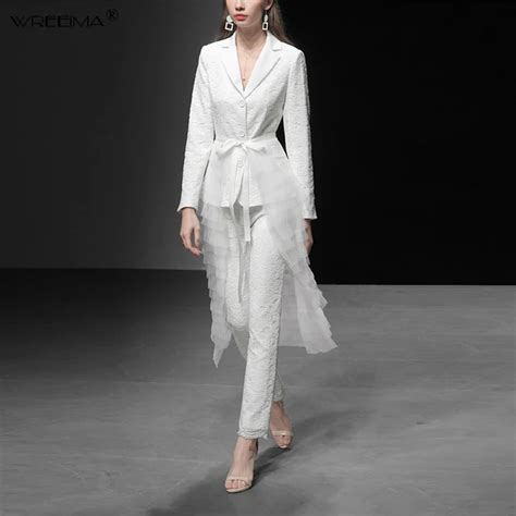 White Pieces Pant Suit Women Formal White Suit Female Office Slim