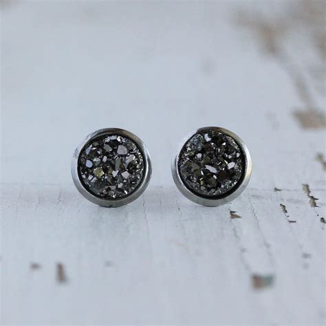 Amazon Com Silver Tone Mm Druzy Stud Earrings Gunmetal Handmade