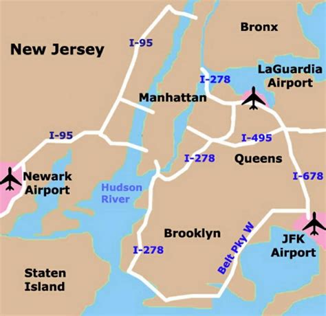 Nova York Aeroportos Mapa De Nova York Os Aeroportos Da área Mapa De