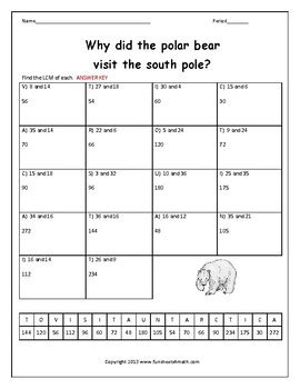 Least Common Multiple Lcm Worksheet By Funsheets Math Tpt