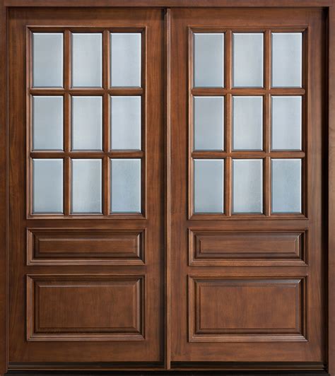 Front Door Custom Double Solid Wood With Walnut Finish Classic Model Gd 652 Dd Cst