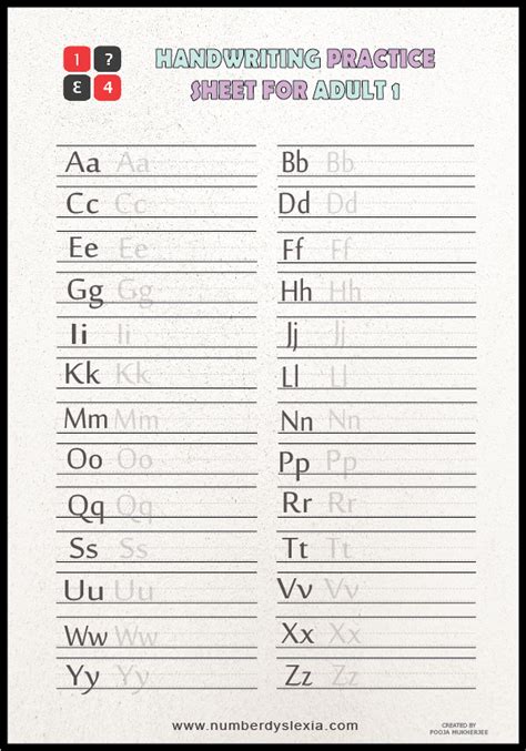 Alphabet letters, words, numbers, sentences, . Free Printable Handwriting Practice Worksheets for Adults ...