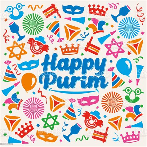 Purim Festival Icons Square Card Design Stock Illustration Download