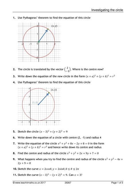 Equations Of A Circle Worksheet