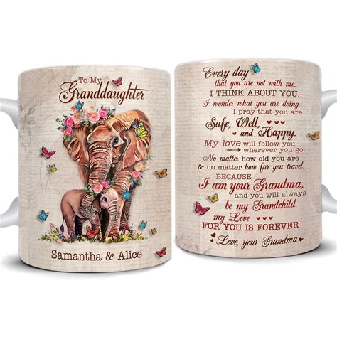 Personalized Elephant Grandma And Granddaughter Mug