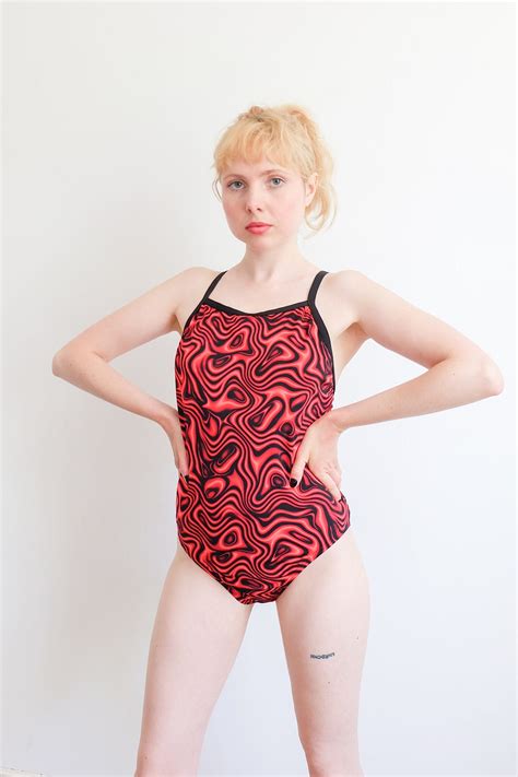 Vintage 90s Speedo Red And Black One Piece Swimsuit Etsy