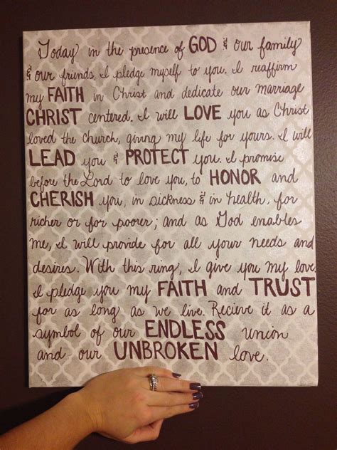 Husband's wedding vows on canvas. Hand written with paint pen. | Wedding vows, Vows, Love gifts