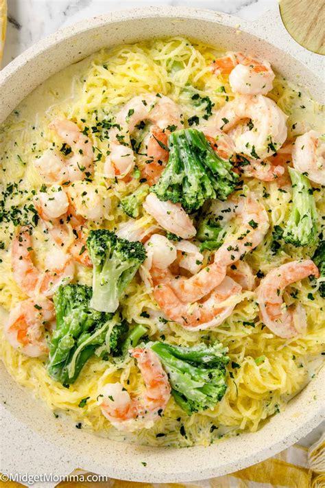 Shrimp Alfredo Spaghetti Squash With Broccoli Recipe Midgetmomma