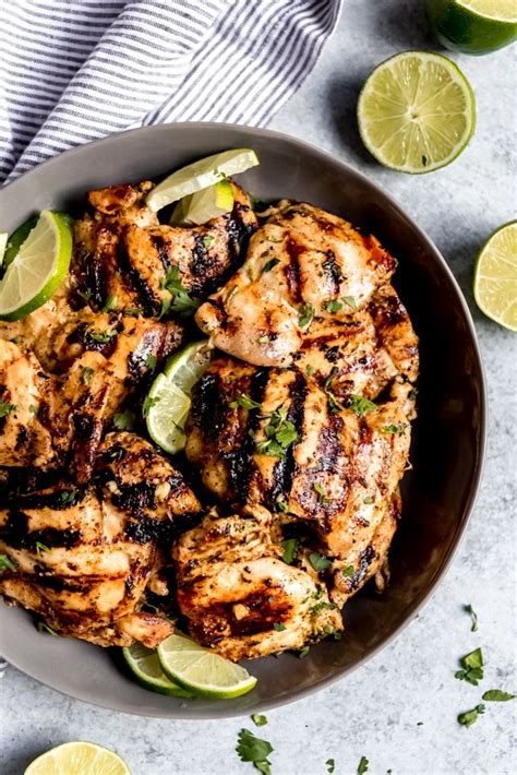 Sep 19, 2018 · whisk together 2 tablespoons oil, lime juice, cilantro, garlic, cumin, and red pepper flakes. Grilled Cilantro Lime Chicken Thighs are incredibly juicy ...