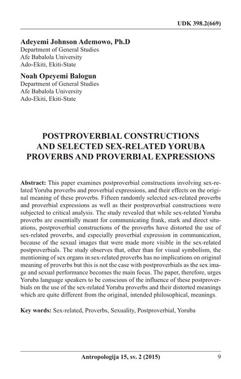 Pdf Postproverbial Constructions And Selected Sex Related Yoruba