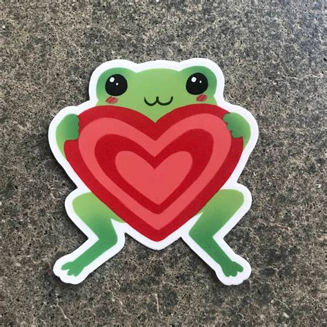 Cute Frog Sticker With Heart Cottagecore Frog Kawaii Style Etsy