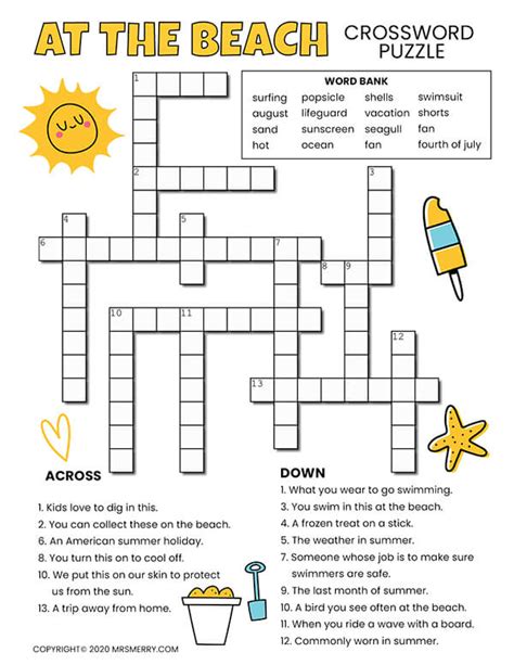 Important words 1 important words 2. Beach Printable Crossword Puzzle For Kids - Mrs. Merry